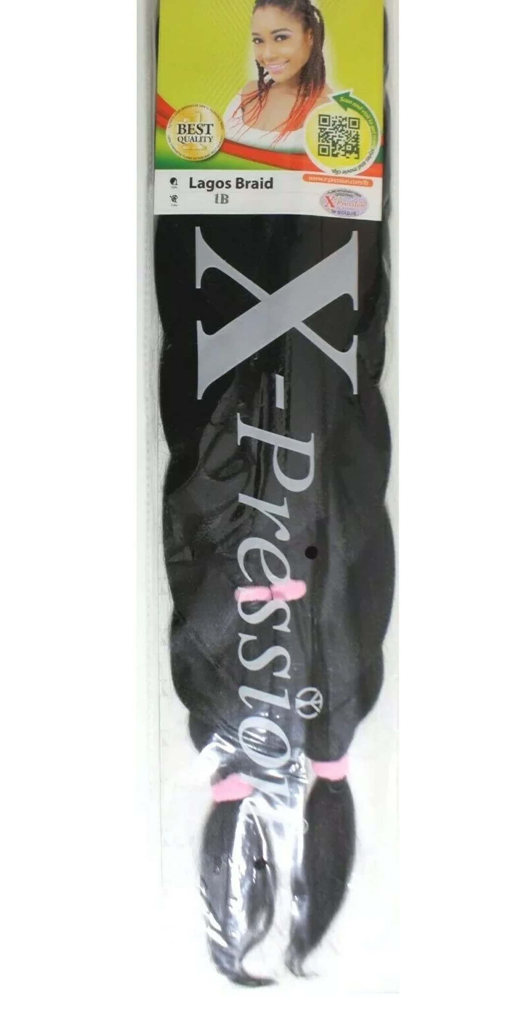 XPRESSION LAGOS BRAID Pre-Pulled Hair Extension, 36″ & 44″ Pack (Colour 1B Natural Black)