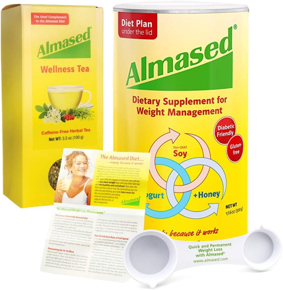 Almased Multi Protein Weight Management Supplement with Wellness Tea Bundle with Almased Measuring Spoon