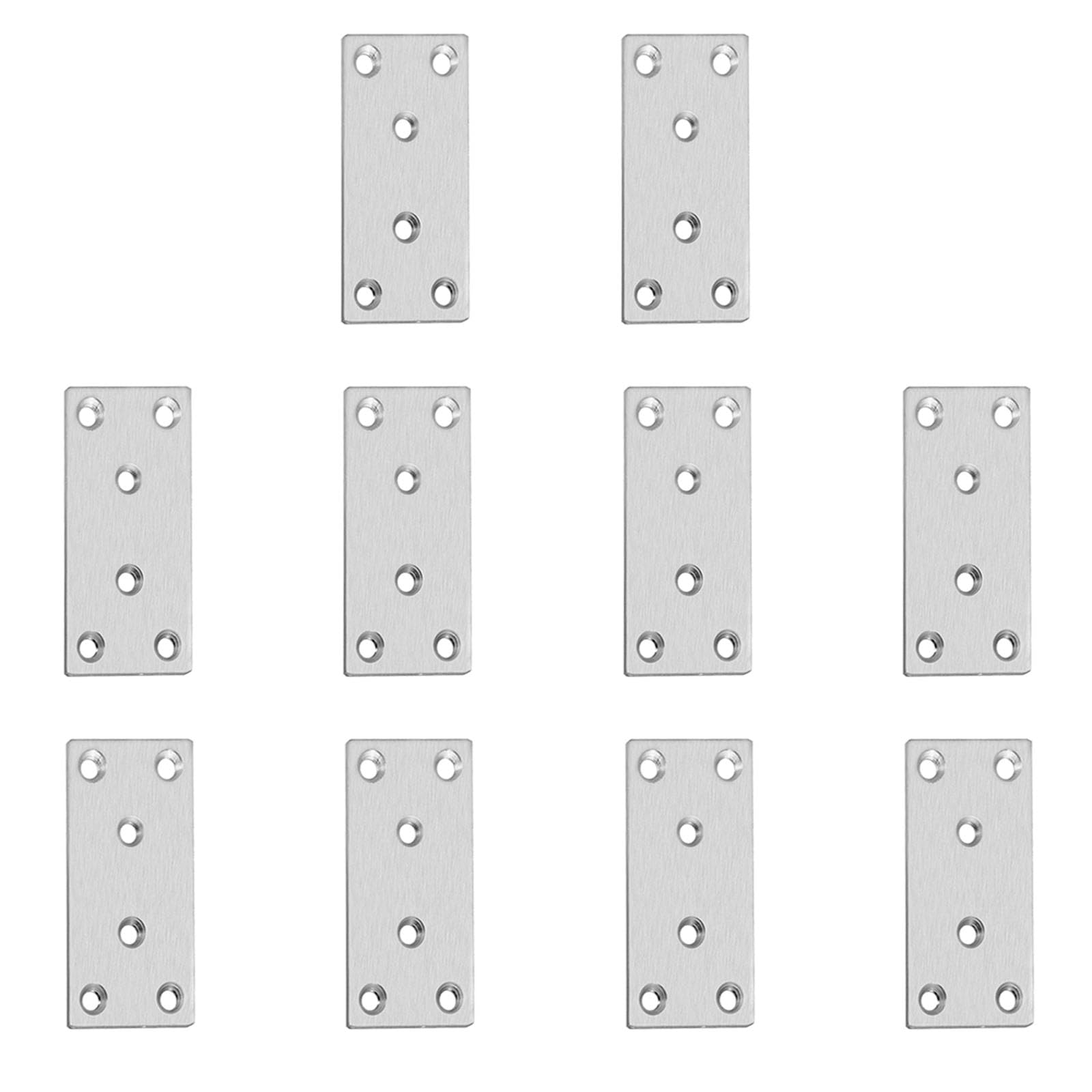 10PCS Metal Brackets for Wood, 80x40mm Flat Brackets Jointing Plates, for Repairing and Fixing Furniture, Durable Straight Brackets for Wood Support, Silver Flat Plate Connectors