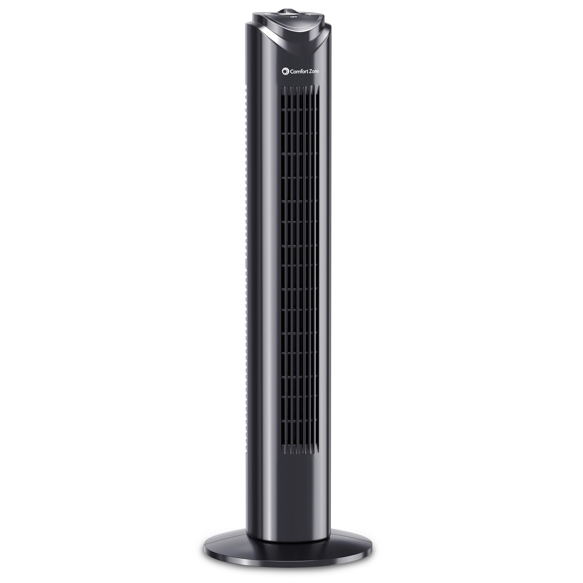 Photo 1 of Comfort Zone Tower Fan for Bedroom, 32 inch, 3 Speeds, 90 Oscillation, Bladeless Indoor Fan, Built in Carry Handle, Portable Stand Fan, Black