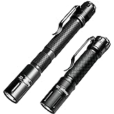 Mini Flashlight 3 Modes Small Flashlights LED Powerful High Lumens Tactical Pen Light with Clip,Slim Portable Pocket Compact Torch for Emergency Inspection AAA Battery Water-Resistant(3.4 &amp; 5.2 inch)