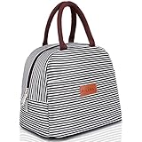 BALORAY Lunch Bag Tote Bag Lunch Organizer Lunch Holder Lunch Container (Brown White Stripes)