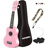 MOSEN 21 Inch Soprano Beginner Ukulele Starter Kit for Students and Adults | Professional All-In-One Ukulele Kit Including Straps, Spare Strings and Picks, Great Musical Gift Choice for Beginners, Pink