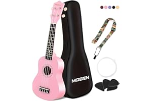 MOSEN MUSIC MOSEN Ukulele for Beginners 21 Inch All in One Kit Beginner Professional Ukulele Including Straps, Strings, and Paddles (Pink)