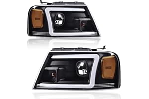 G-PLUS LED DRL headlights, Compatible with 2004-2008 Ford F150/ 2006-2008 Lincoln Mark Lt(NOT Compatible with 2004 F150 Heritage/Flareside Beds Models), Clear lens Black Housing Amber Reflector