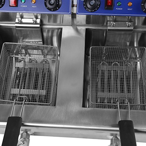Belovedkai Electric Deep Fryer, 13L/26L Stainless Steel Commercial Electric Deep Fat Fryer Temperature Control Timing Fryer with Drain & Basket,Single Tank/Dual Tank (26L Double Basket)