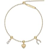 PAVOI 14K Gold Plated Bracelet for Women | Adjustable 7-Inch Sliding Ball Charm Bracelet Set with Removable Horseshoe, Valentines Day Heart, and Cubic Zirconia Charms | Trendy Gold Chain Jewelry