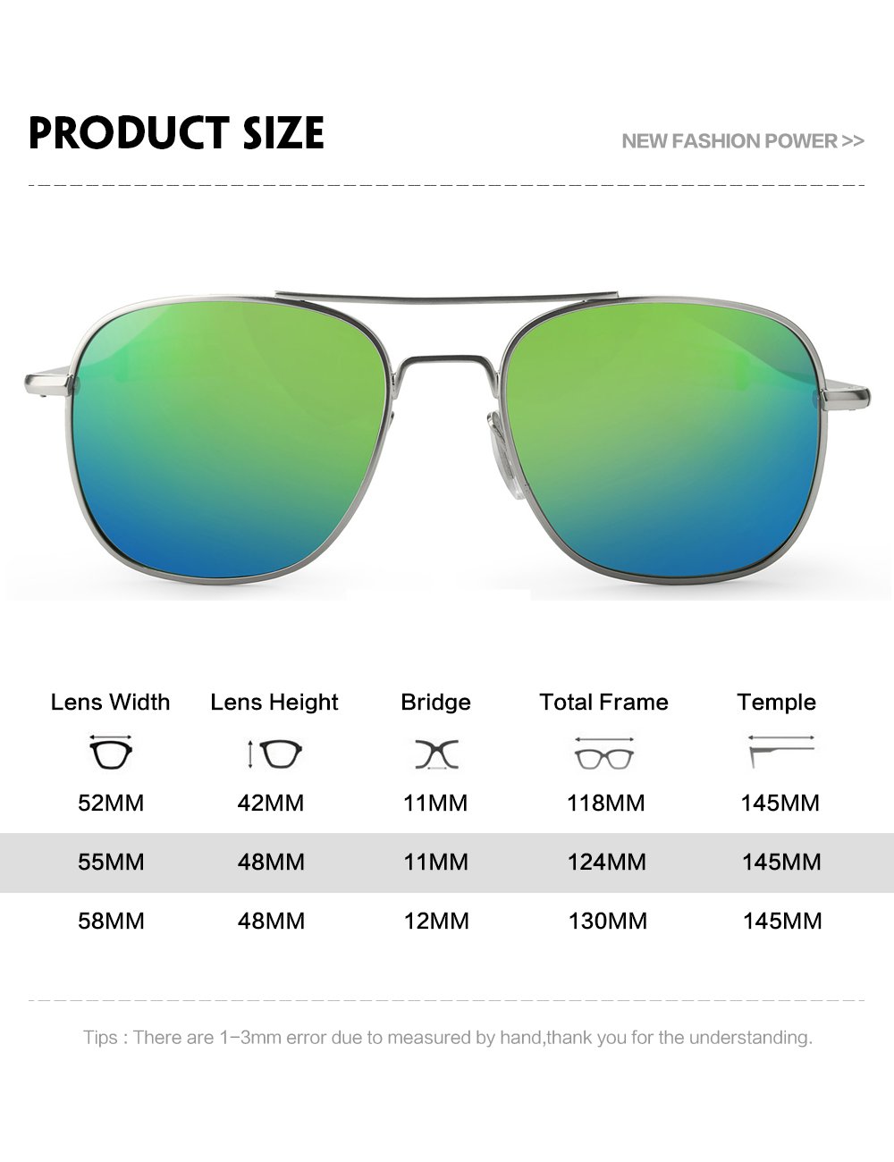 WELUK Men\'s Pilot Aviator Sunglasses Polarized 55mm Military Style with Bayonet Temples (Silver/Green, 55)