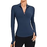 AKEWEI Womens Long Sleeve Workout Tops Quarter Zip Pullover Quick Dry Crop Athletic Slim Fit Yoga Shirts