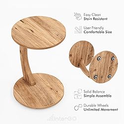 C-Shaped Round End Table with Rolling Wheels
