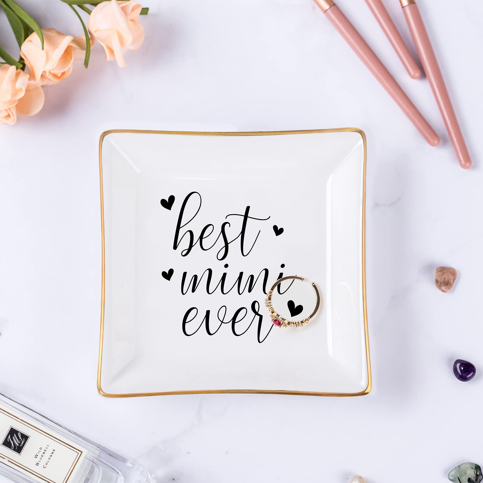 Piudee Piudee Mimi Gifts for Grandma - Best Mimi Ever Ring Trinket Dish Gift for Mimi Birthday Christmas Valentine's Mother's Day Gifts for Mimi from Grandkids Grandchildren