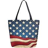 Naanle 4th of July Canvas Tote, Large Women's Casual Shoulder Handbag, American Flag Galaxy Stars Reusable Multipurpose Heavy Duty Shopping Grocery Cotton Bag for Outdoors