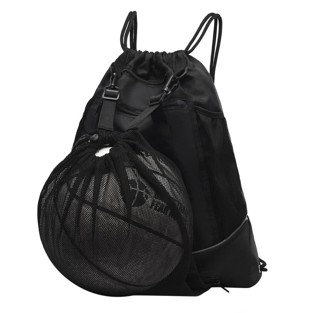 Drawstring Basketball Backpack Portable Sports Backpack Foldable Soccer Backpack Gym Bag Mesh Bag for Volleyball Baseball Soccer