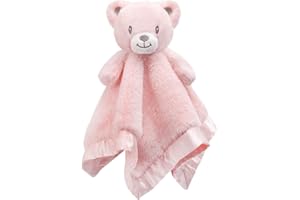 BEILIMU Baby Bear Security Blanket Soft Minky Baby Lovey Animal Plush Blanket Unisex Lovie Gift for Toddler, Boys and Girls, 13.5 Inch Pink