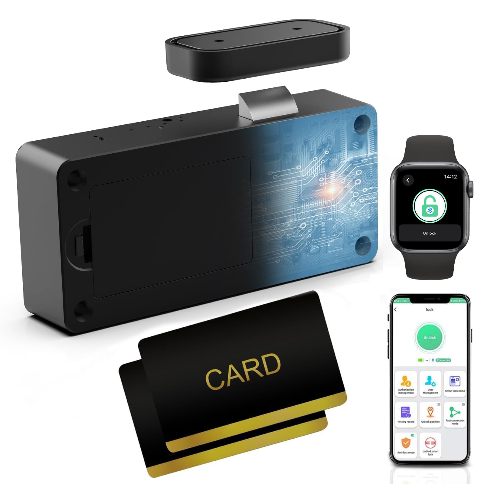 Cabinet Lock RFID Card NFC Hidden Dresser Drawer Lock eLinkSmart - Cupboard Door Lock with Bluetooth APP for Child Safety Kitchen Pantry Furniture Black, YL-F3C