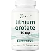 Lithium Orotate 10mg, 240 Veggie Capsules | 5mg Per Capsules | High Bioavailability Trace Mineral | Healthy Aging, Brain Supplement, & Mood Support | Non-GMO, Gluten Free