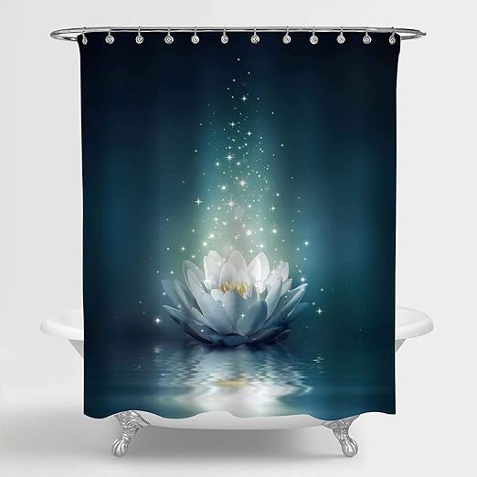 Amazon Com Mitovilla Magic Lotus Floral Shower Curtain Glowing Waterlily Floral Floating On Pond Water Artwork For Oriental Zen Spa Bathroom Decor Fairytale Gifts For Women And Girls Dark Teal 72 W X