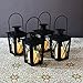 4 Black Mini Flameless Lanterns with 4 Ivory Resin Votive Candles, Warm White LEDs, Matte Finish, Indoor/Outdoor Use, Batteries & Remote Included