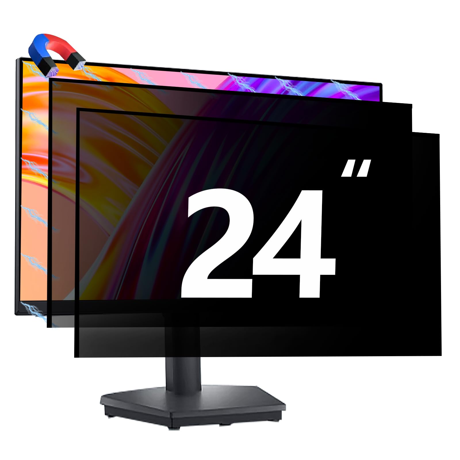 Photo 1 of [2 Pack] Magnetic Computer Privacy Screen Filter 24 Inch for Frameless Monitor 16:9 Aspect Ratio, Removable Anti Glare Blue Light Protector, Double Sided Reversible Eye Care 24in Film