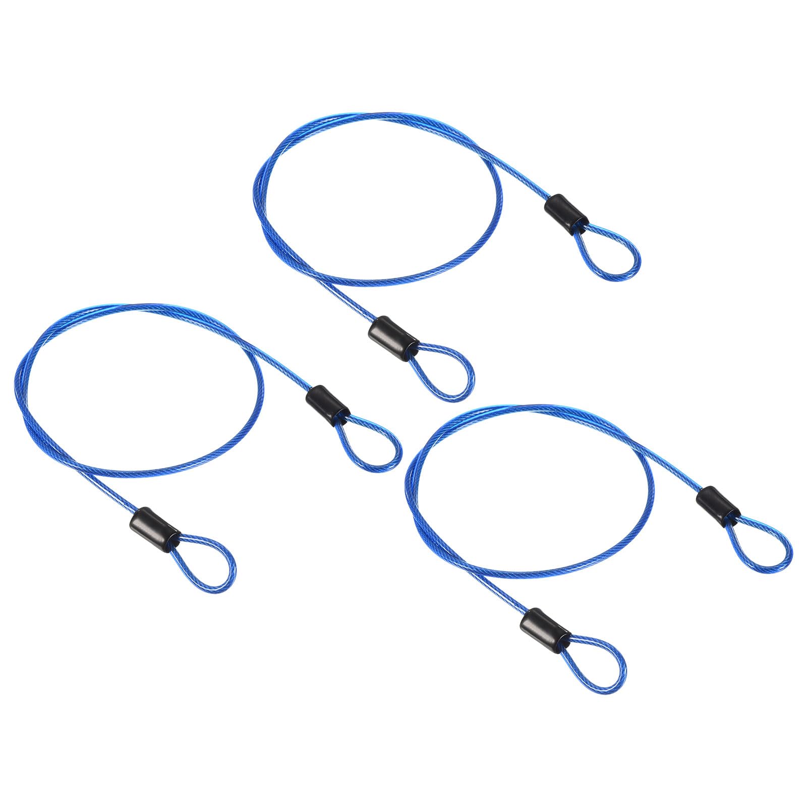 PATIKIL Security Cable 2.5mm x 0.5m/1.64ft, 3 Pack Coated Luggage Lock Wire Rope with Double Loop, Clear Blue