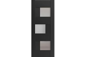 VDOMDOORS Slab Interior Barn Door Panel 30 x 80 inches | Sete 6933 Matte Black Frosted Glass | Sturdy Finished Interior Doors | Pocket Closet Sliding