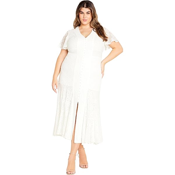 Avenue Women's Plus Size Kinsley Maxi Dress - Flutter Sleeve V-Neck With Drawstring Waist