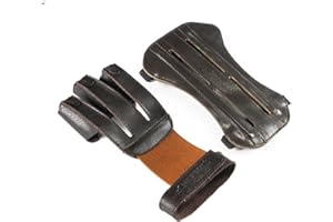Linkboy Archery Gloves Hunting Shooting Three Finger ，Arm Guard 100% Pure Ox Leather Protection Archery Protective Gloves Brown - 1set