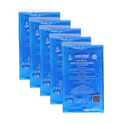 com-four® 5X Kleine Mehrfach-Kompresse, Kalt und Warm Kompressen, 15,5 x 8,5 cm - Mikrowellen geeignet (05 Stück - klein)