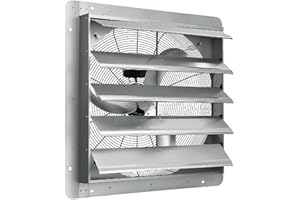 GARVEETECH 24 in Shutter Exhaust Fan, Aluminum Wall Mounted Shutter Exhaust Fan, 3500 CFM, 1500 RPM High Speed Low Noise Automatic Shutter Attic Fan, Ventilation and Cooling for Greenhouses, Garages, Sheds