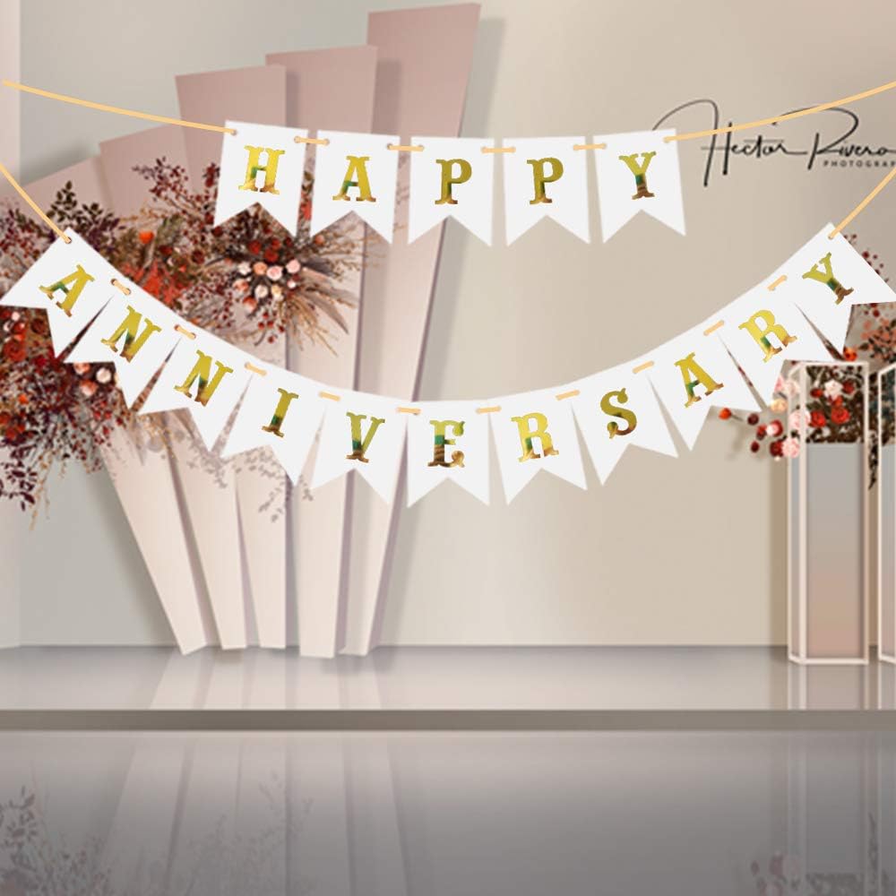 White Happy Anniversary Banner,Anniversary Decor,Decoration Supplies