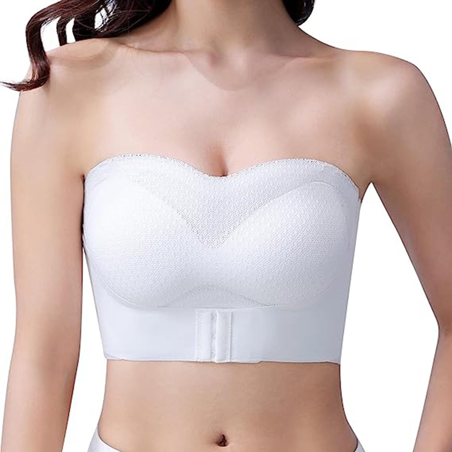 Oaiyeie Strapless Bras for Women,Full Support Non-Slip Convertible Bandeau Bra, Women Push up Bandeau Bra (White,L)