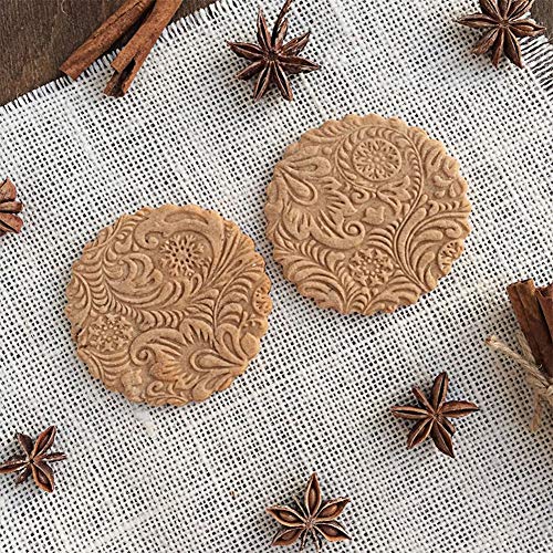 SeaHome Wooden Rolling Pins with Flower Embossing, Paisley Embossed Natural Wood Carved Snowflake Vine Plant Engraved Rolling Pin for Christmas Baking Cookies, Biscuits (35cm / 13.7") - Thumbnail 6