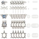 PH PandaHall 30pcs 5 Styles Animal Photo Charms Blank Bezel Owl Pendant Trays Turtle Cabochon Blanks Elephant Butterfly Dragonfly Pendant Trays Cabochon Bezel Settings for DIY Wedding Jewelry Making