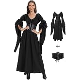 Halloween Renaissance Witch Dress for Women, Victorian Vintage Medieval Pirate Peasant Gothic Fairy Cosplay Costumes