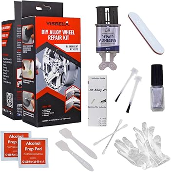 Amazon Com Visbella Diy Alloy Wheel Repair Adhesive Kit Rim Surface Damage Car Auto Rim Dent Scratch Care Paper Packaging Hub 212 Ml Su4y Efpw Automotive