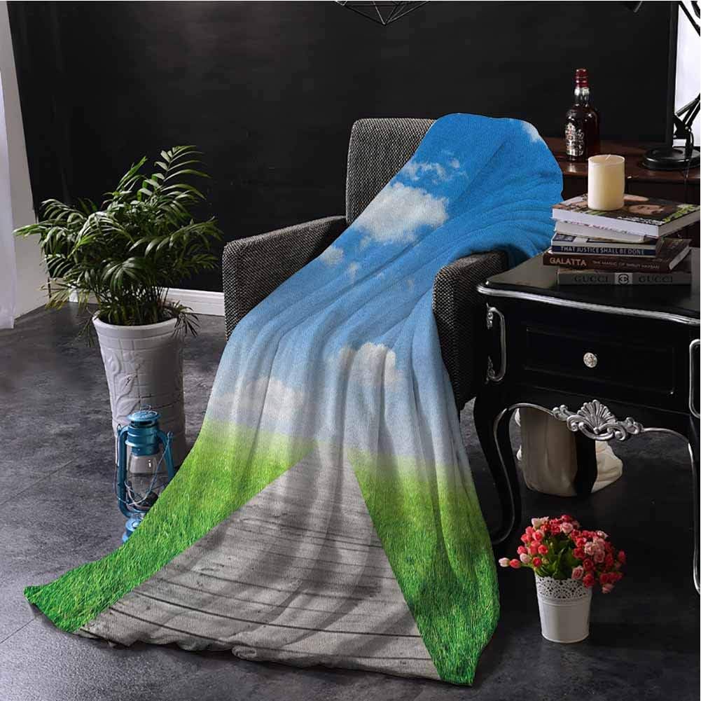 Luoiaax Country Faux Fur Blanket Warm Cozy Pathway Towards Meadow Rural Countryside Miracle Supernatural Sky with Clouds for Living Room Bed or Couch Blanket W57 x L74 Inch Blue Green Brown