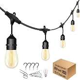 Skeerei 48FT Outdoor String Lights LED Heavy-Duty Waterproof Patio Lights | 15+1 Shatterproof Plastic Bulbs,2200K Warm White Bistro lights for Patio Gazebo Pergola Cafe Market
