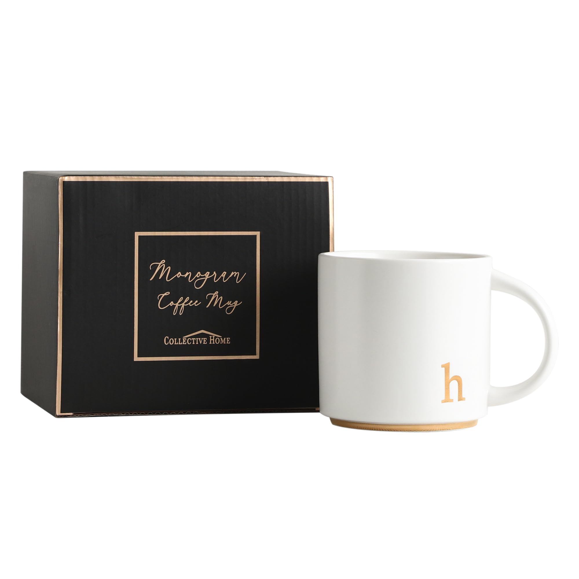 Photo 1 of COLLECTIVE HOME - Monogram Ceramic Mugs, 15 oz Golden Initial Coffee Cups, Elegant Alphabet Tea Mugs, Elegant Personalized Mug with Gift Box, Luxurious Cups for Office and Home (h)
