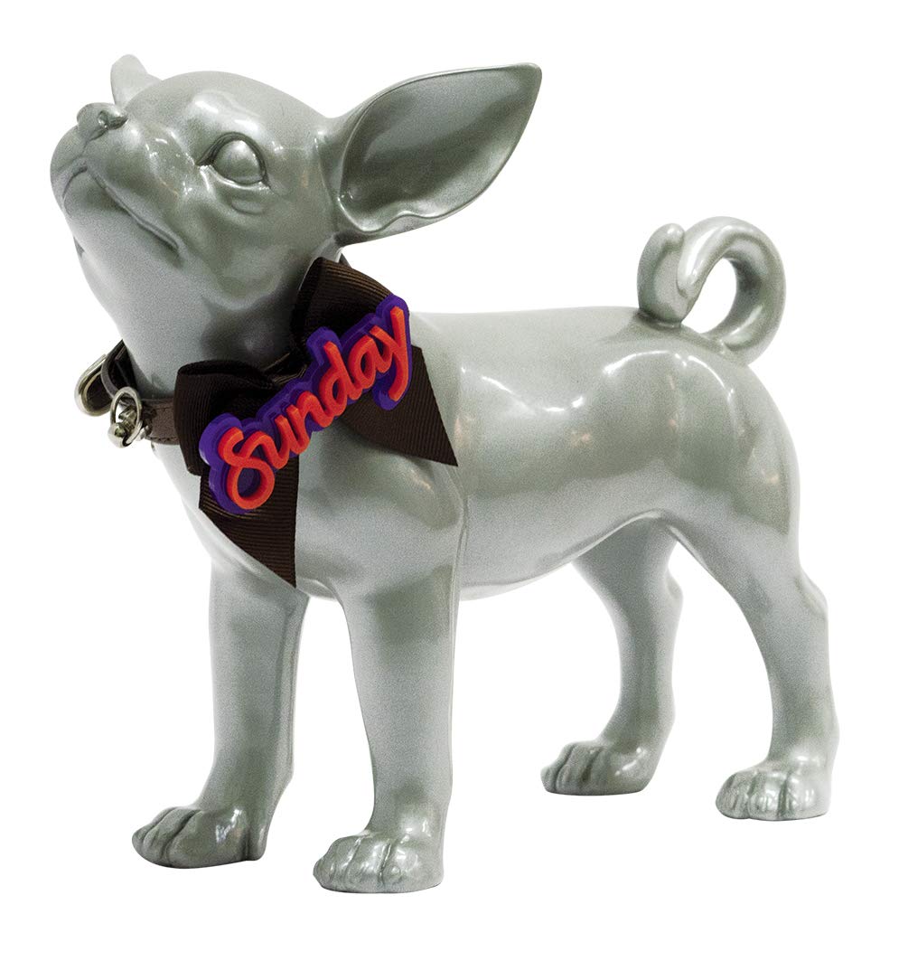 Trilly Tutti Brilli Sunday Collar with Grosgrain Bow And Brooch with Day Of The Week, Brown Patent, Number 40