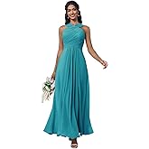 Sotytic Bridesmaid Dresses Halter Ruched Chiffon Winter Empire Waist Wedding Guest Dress A line Midi Formal Evening Gowns