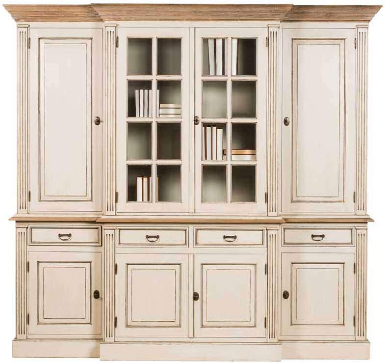 Pharao24 Vintage Wohnzimmerschrank in Creme Weiß Teakholz