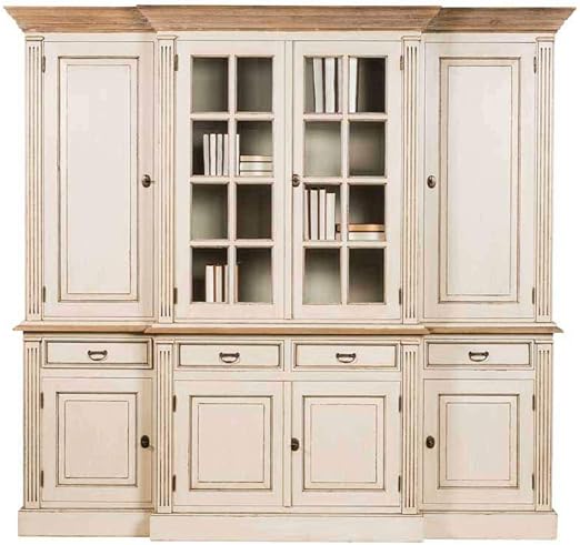 Pharao24 Vintage Wohnzimmerschrank in Creme Weiß Teakholz