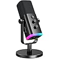 Fifine XLR/USB Dynamic Podcasting Microphone, Gaming Studio Computer PC Mic with RGB, Mute Button, Headphones Jack, Desktop S