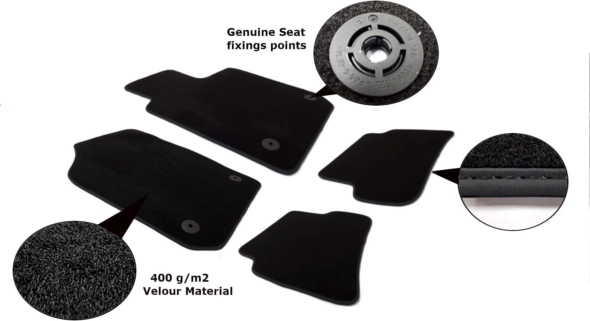 GENUINE FRONT + REAR BLACK FLOOR CARPET MATS SET