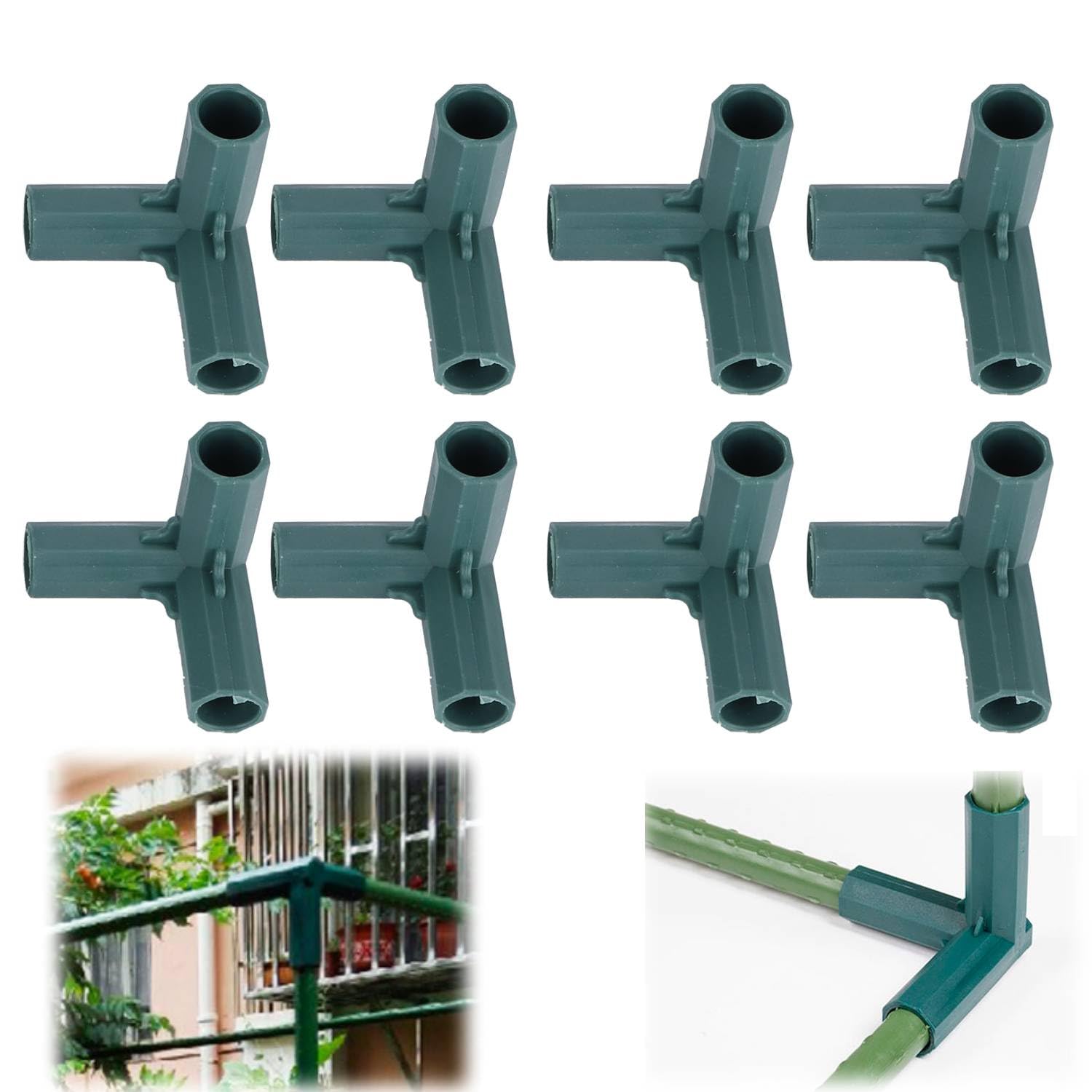 Tissting 8PCS Garden Frame Connectors 3 Way Plant Support Connector Plant Stakes Building Accessories 16mm Greenhouse Pipe Bracket Joint