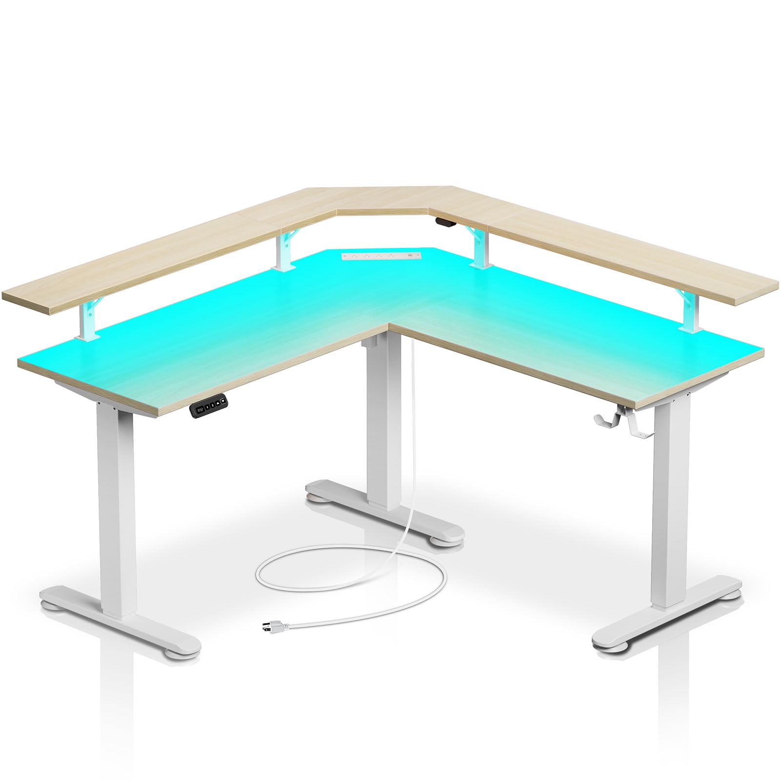 Photo 1 of **MISSING LOTS OF PIECES** Rolanstar Standing Desk L Shaped with LED Light and Power Outlet, Electric Height Adjustable Computer Office Desk Sit Stand Up with Monitor Stand, Beige