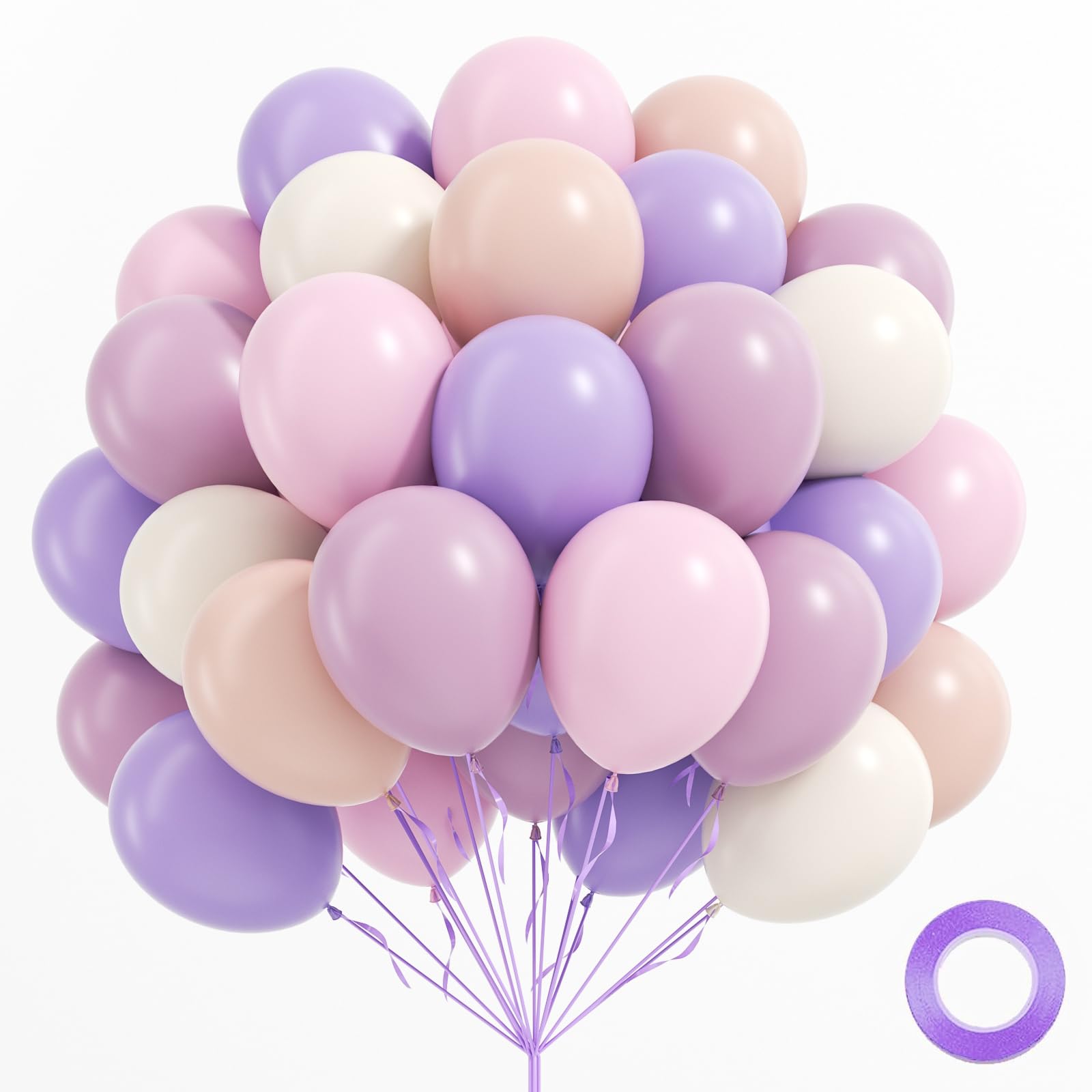 60pcs Pink and Purple Balloons 12inch, Light Dusty Pink Pastel Purple Sand White Balloons for Bridal Wedding Baby Shower Birthday Party Decorations