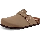 KIDMI Unisex Vegan Suede Clogs Leather Mules Womens Mens Cork Footbed Potato Shoes with Arch Support, New Taupe, Size 41