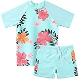 ZNYUNE Toddler Girls Rash Guard Short Sleeve Two Piece Swimsuits for Girls Swimwear Kids Surfing Suit UPF 50+ 3-10 Years