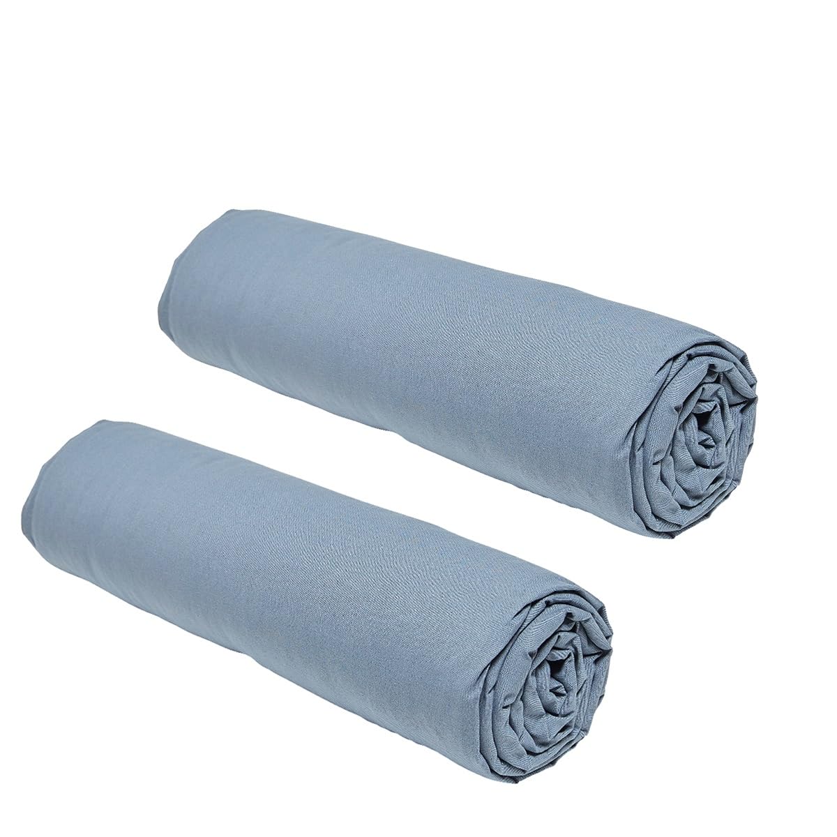 TODAY Essential Set of 2 Fitted Sheets 140 x 190 cm for Double Bed, 100% Cotton Denim